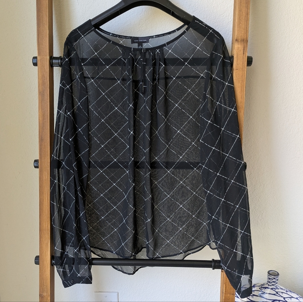 The Limited Black Sheer Grid-Print Blouse